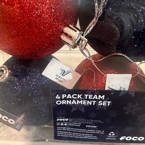 NCA Varsity Spirit 4 pack team ornament set FOCO red blue glitter silver cheer - Picture 8 of 8